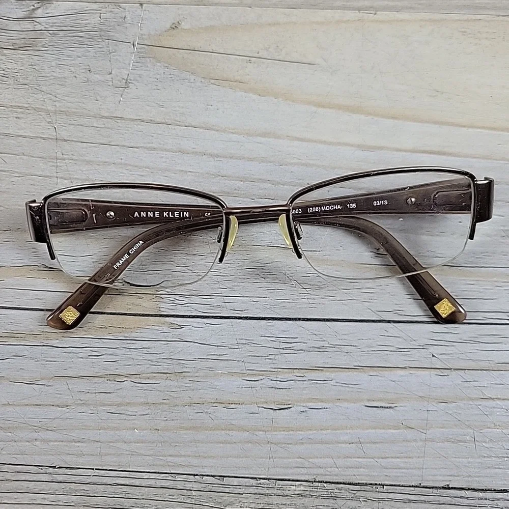 Anne Klein AK5003 Eyeglasses 208‎ Mocha 50-17-140 Flex Hinges Half Rim Frames